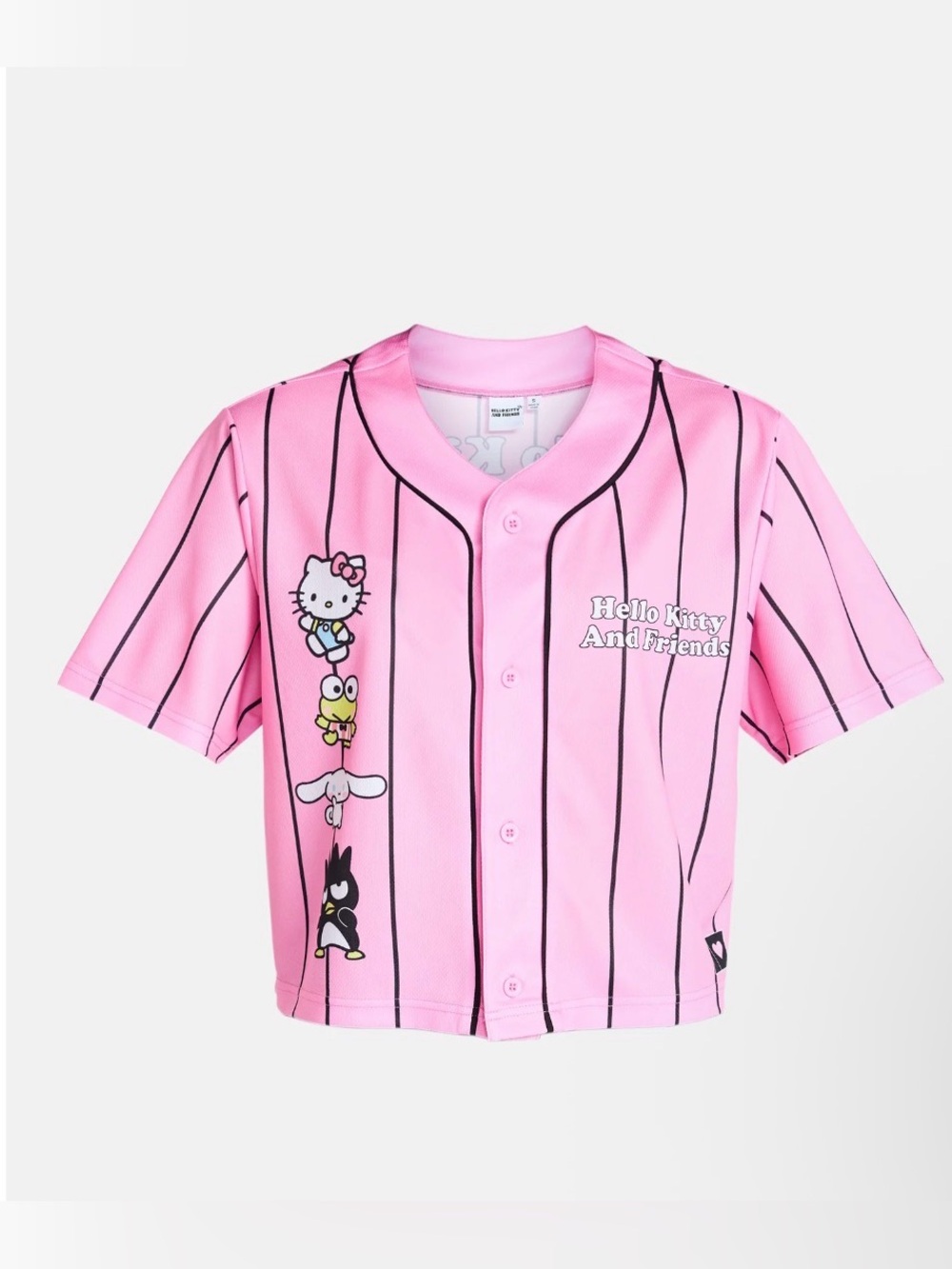 (441)Hello Kitty Graphic Cropped Baseball Jersey, Women's
